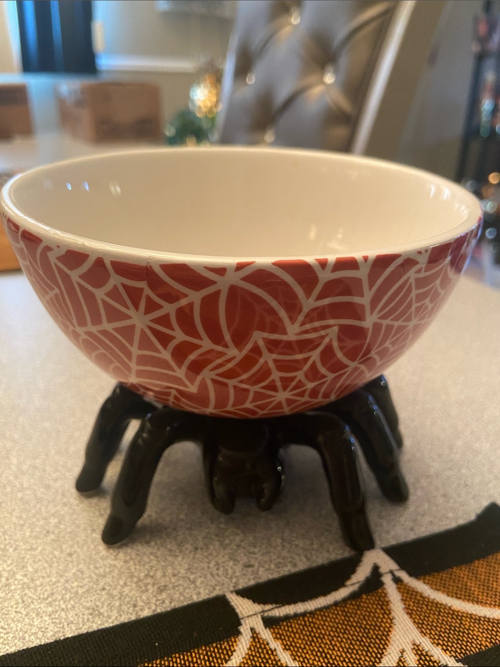 Ceramic Spider Bowl in Red and White - Home Art